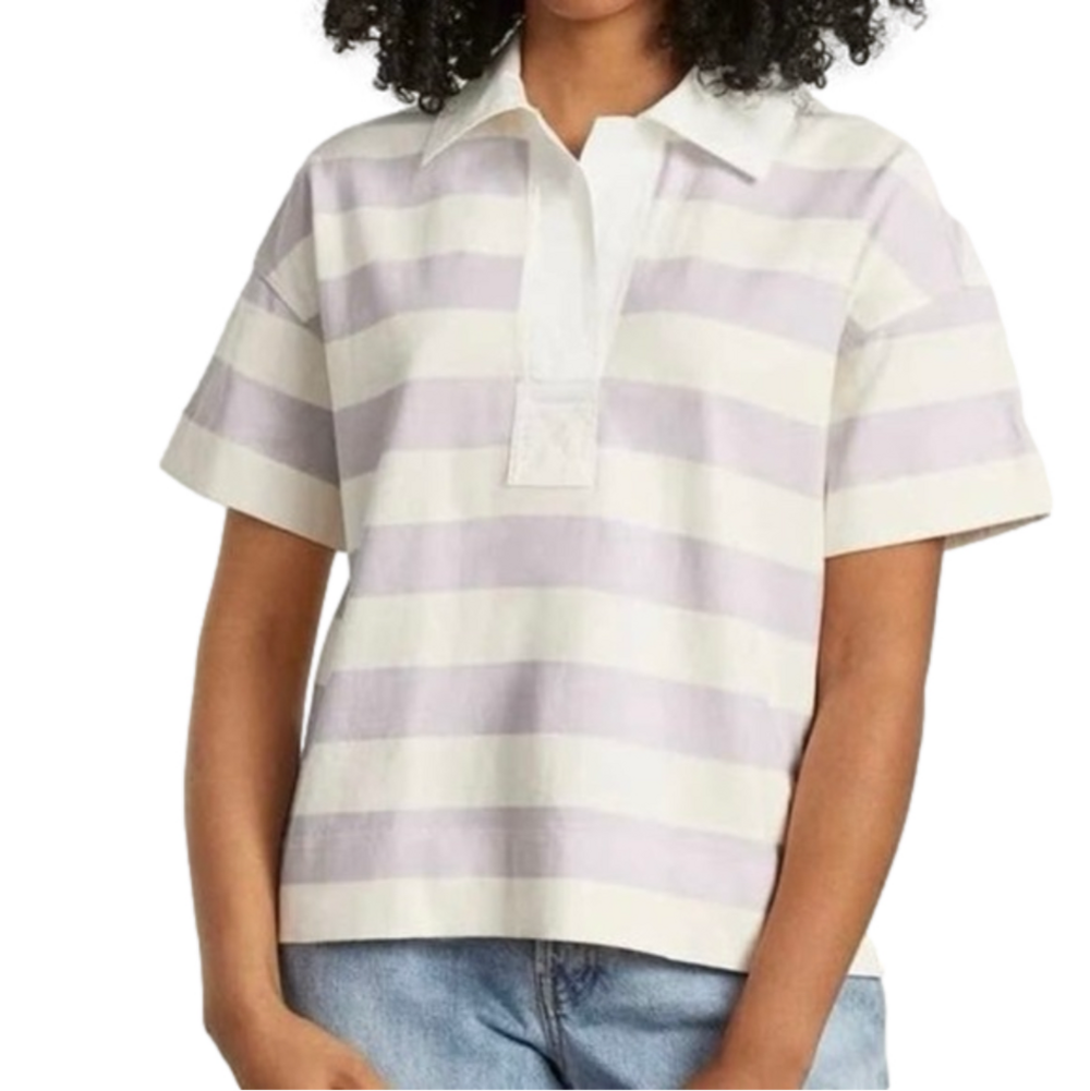 NWT Everlane The Retro Jersey Polo Purple Stripe Classic Preppy Shirt - Small
